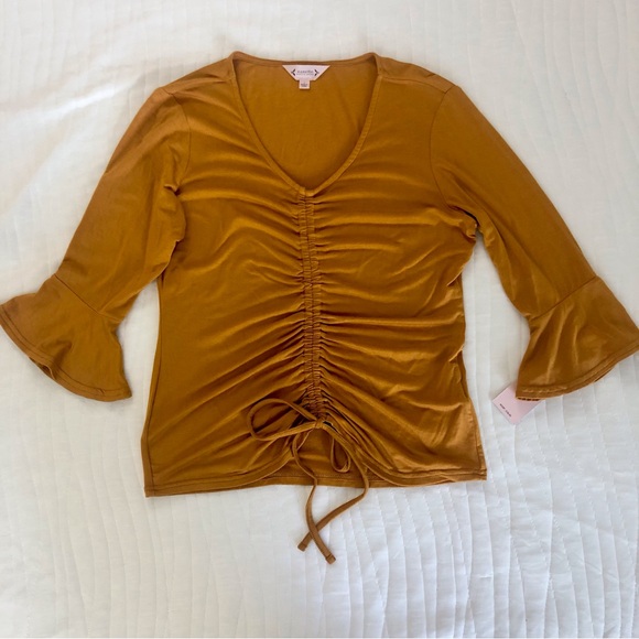 NWT Nanette Lepore Mustard Yellow Gathered Front Top - Picture 10 of 16